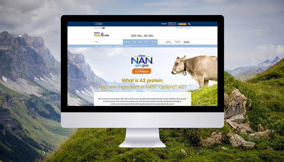 Présentation accueil site web Nestlé