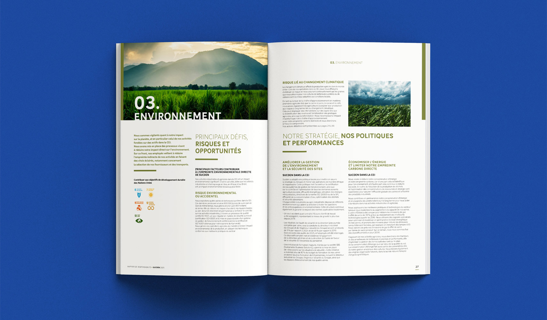 Rapport d'activité Sucden 2025 – design et mise en page papier par J&J